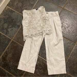 Elegant White and Gold Lace Top and Pants Set Girls Size 7/8